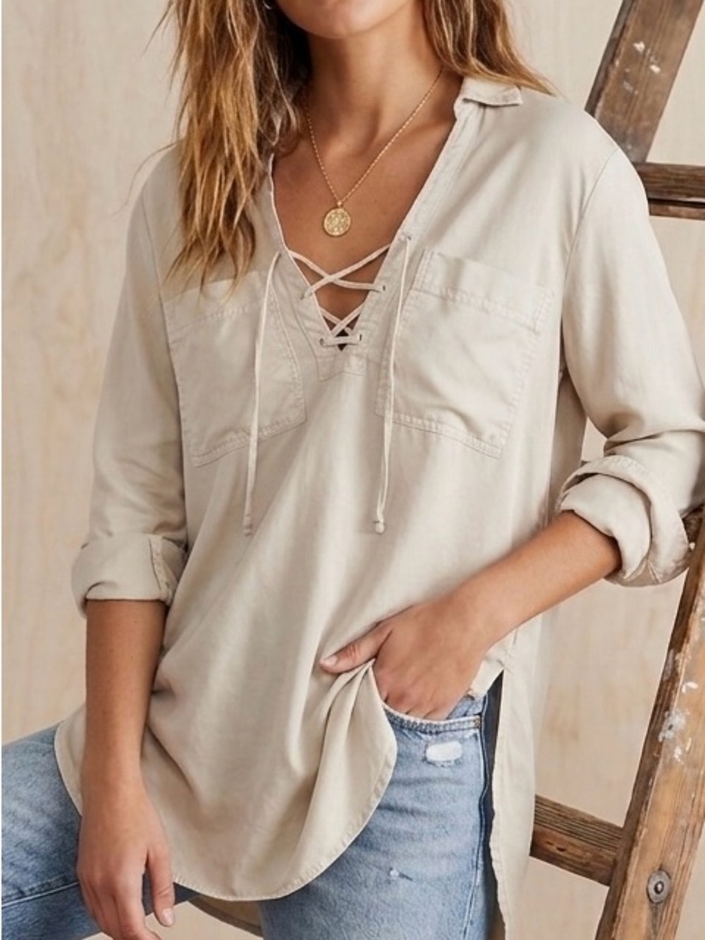 Free People Light beige top